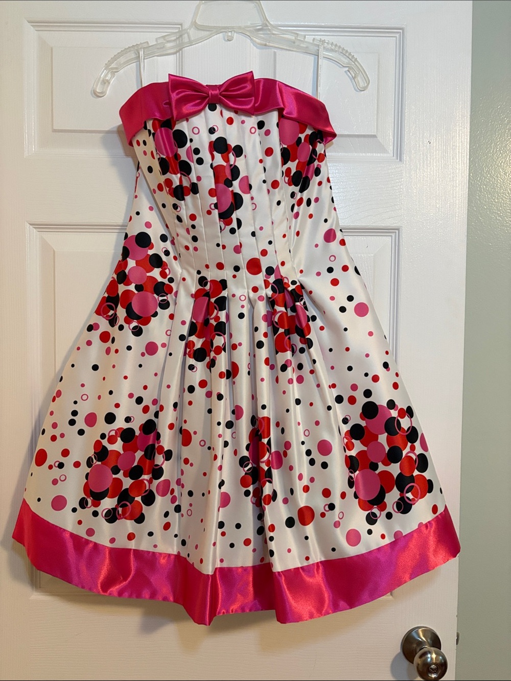 Jessica McClintock White Dress (with Pockets) with Pink and Black Polka Dots
